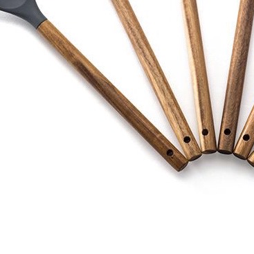 Creative Silicone Kitchenware Heat Resistant Non-Stick Pot Spatula Soup Spoon Wooden Handle Spatula Slotted Spoon Spatula Scraper Baking Utensils Specification drawing