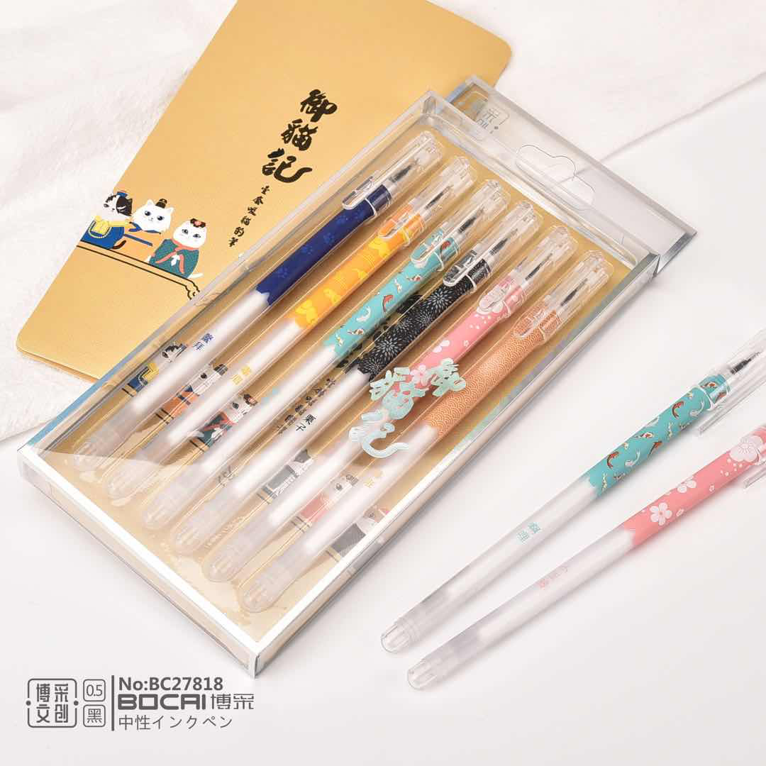厂家批发6支装排笔御猫记0.5MM中性笔细节图