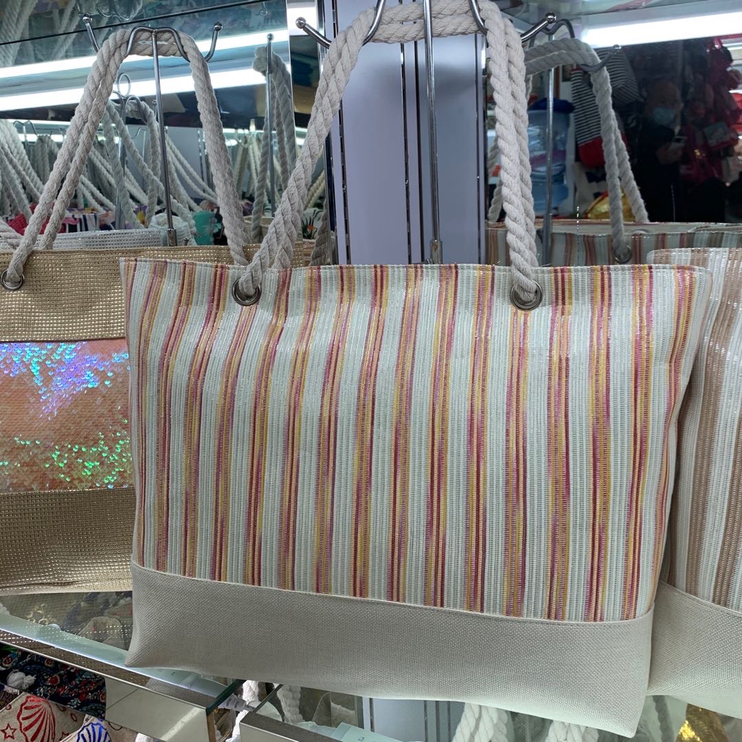 厂家直销时尚单肩包帆布包印花条纹橘色女大容量