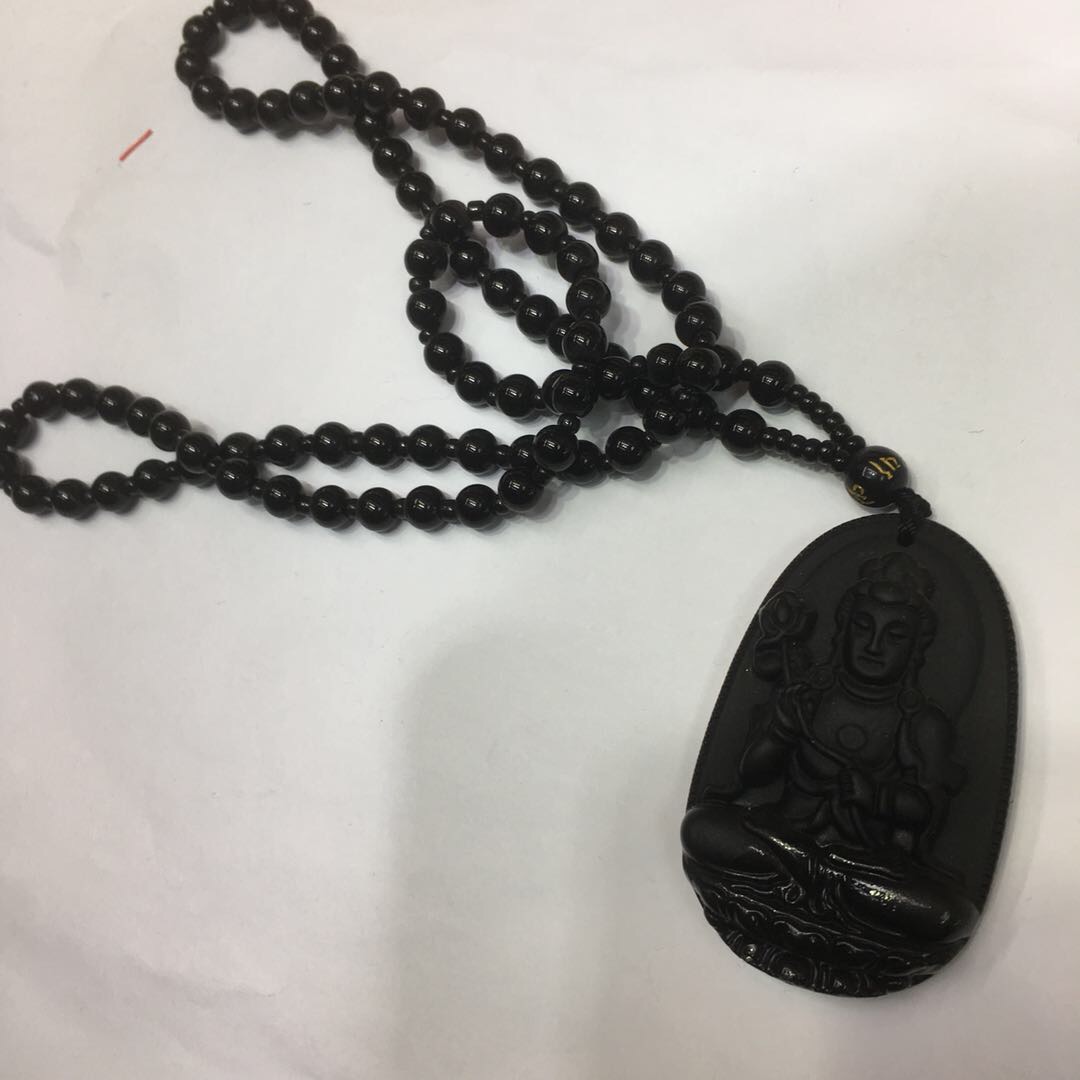Pure black obsidian all-in-one safety Buddha statue pendant for car use