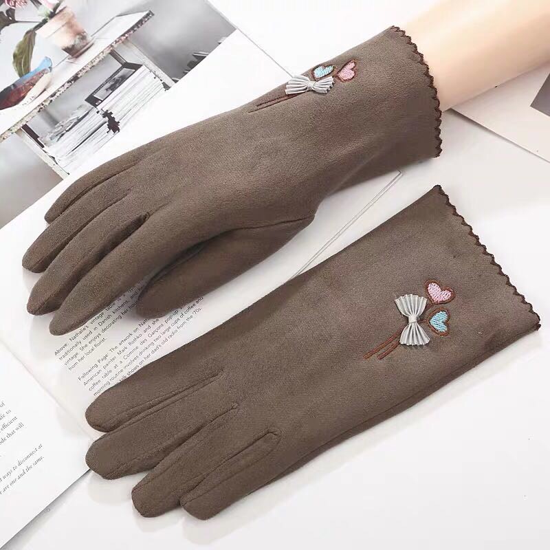 手套女秋冬天加绒保暖防寒骑车手套韩版时尚可爱女生气球简约