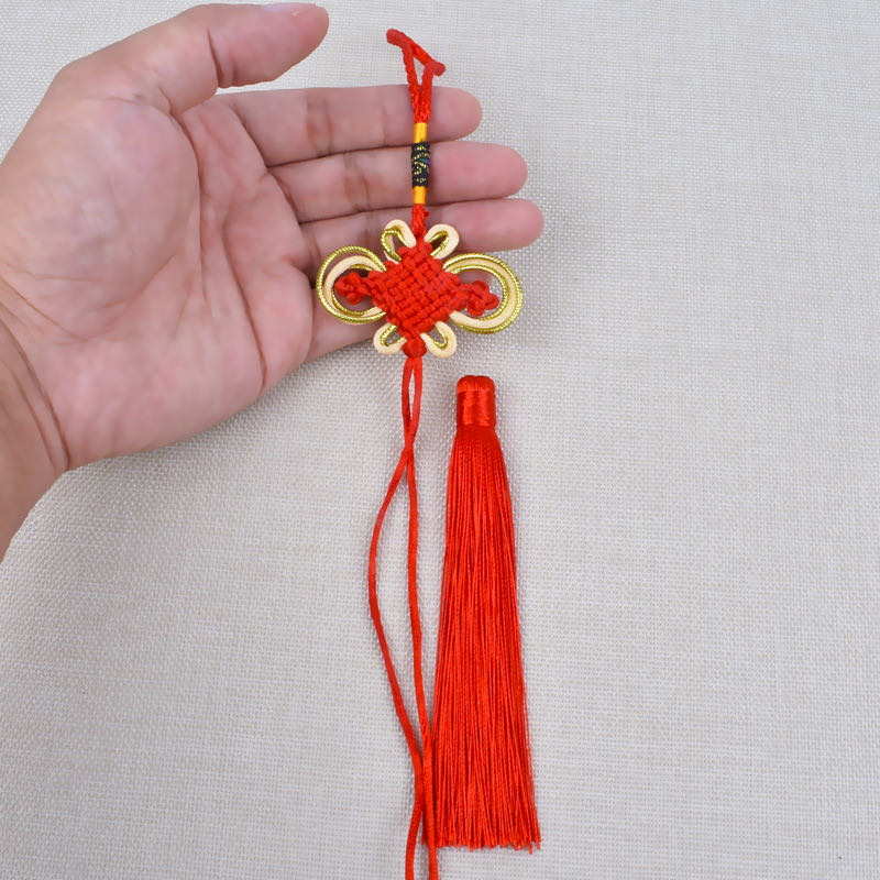 中国结流苏、涤纶8盘金边结中国结服装辅料配件，汽车挂件流苏，年货喜庆挂绳中国结福字流苏产品图