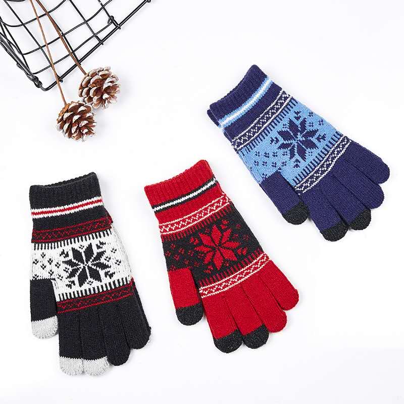 五指触屏手套女士针织毛线加厚黑色保暖男可爱学生骑行韩版秋冬季产品图