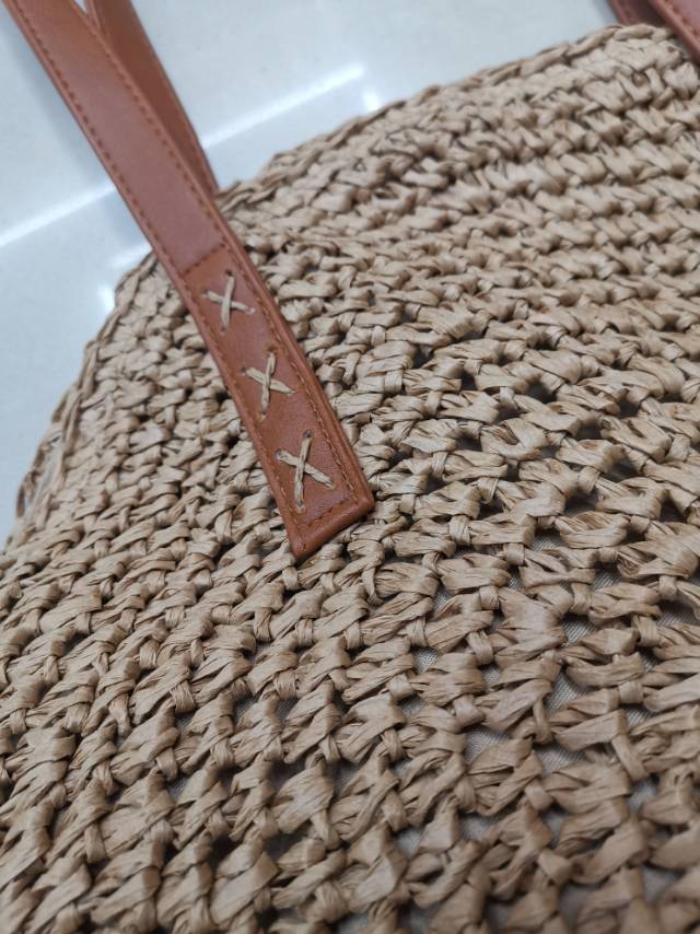 New zipper round straw woven bag, straw single-shoulder bag, beach bag and handbag details Picture