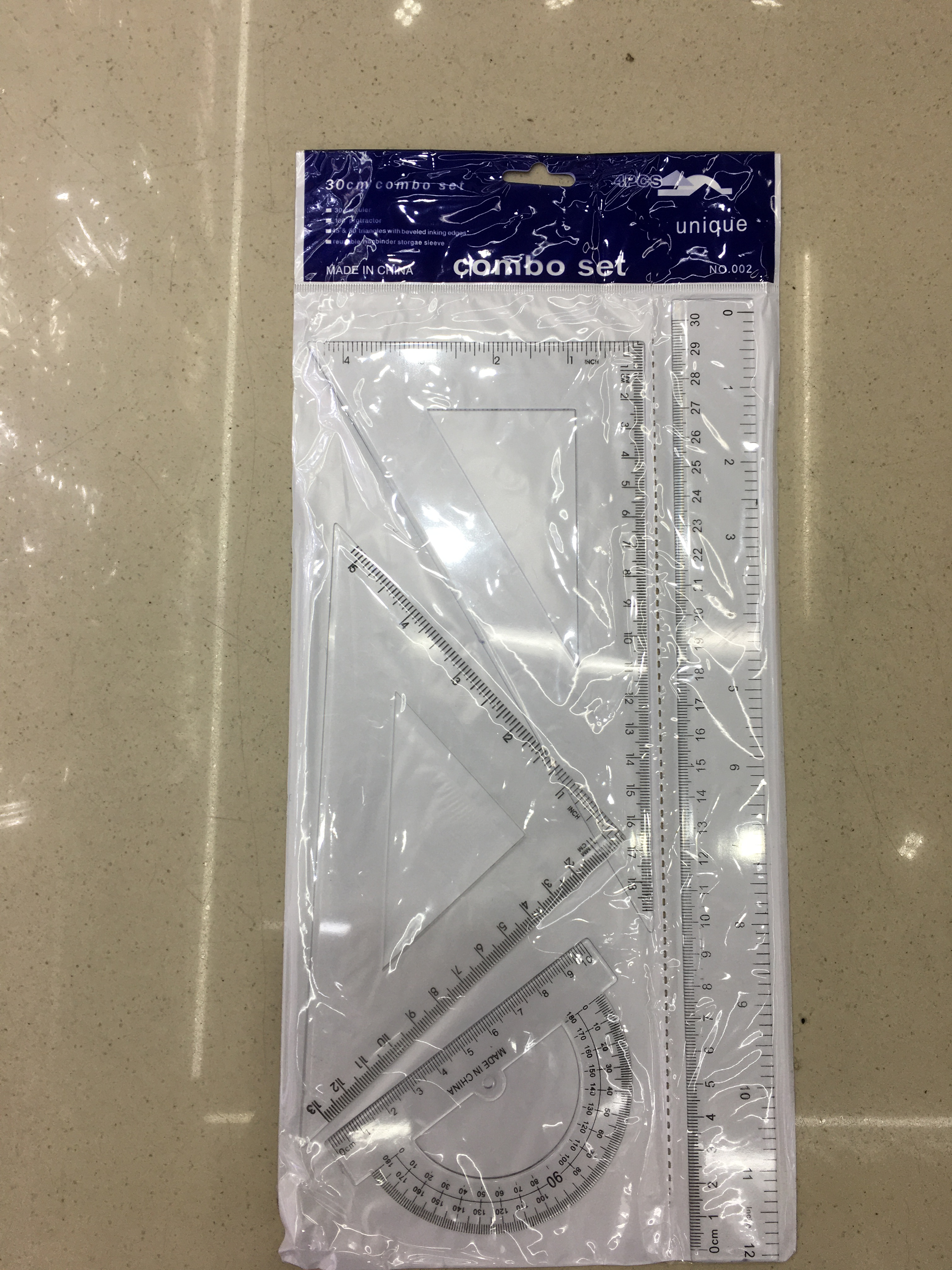 文具学生办公彩色直尺三角尺圆规套装尺子套尺工具4支装