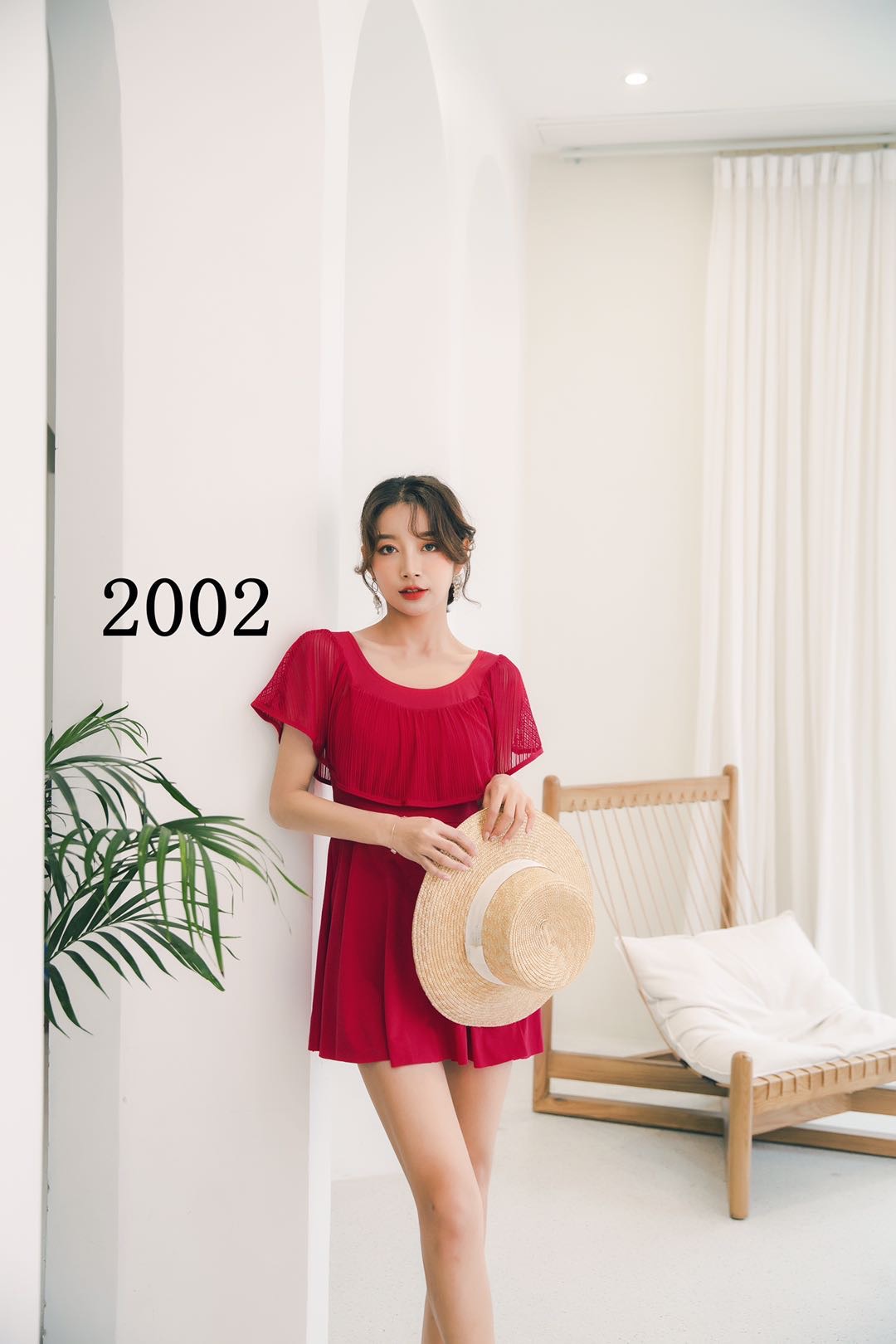 Model 2002 Swimsuit Milk Silk Without Steel Support Pink Wine Red Black Size Equal Code details Picture