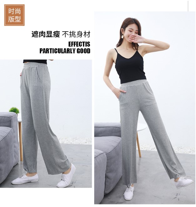 Ice silk wide-leg pants, women's Modal swing pants, high-waisted drape spring and autumn casual pants, loose straight-leg mom pocket pants 23 details Picture