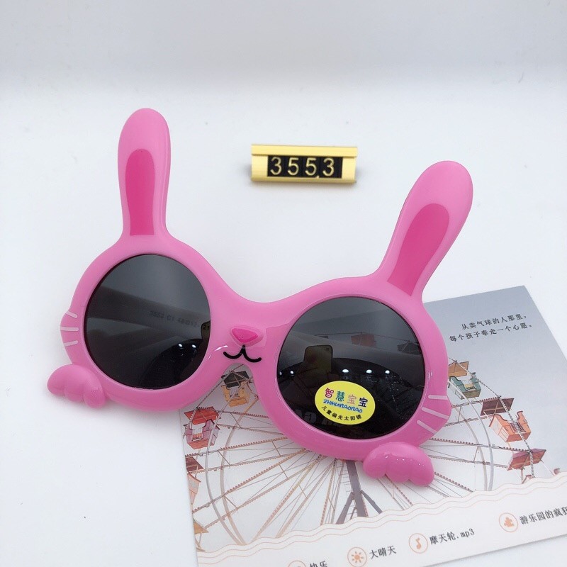 Cute cartoon rabbit sunglasses for boys and girls, silicone polaroid sunglasses for kids, hipster pink 3553