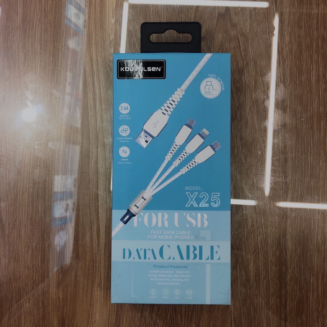 Blue 3-head data cable, high-speed fast charging, flash charging, original usb charger, genuine product, suitable for Huawei and Apple mobile phones, universal data cable wholesale