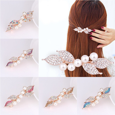 Korean version of pearl small rhinestone hair clip headdress pearl inlaid fashion top clip spring clip hair clip thumbnail