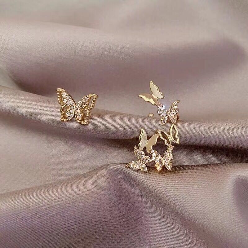 韩风优雅蝴蝶不对称耳钉气质百搭雅致风尚耳环