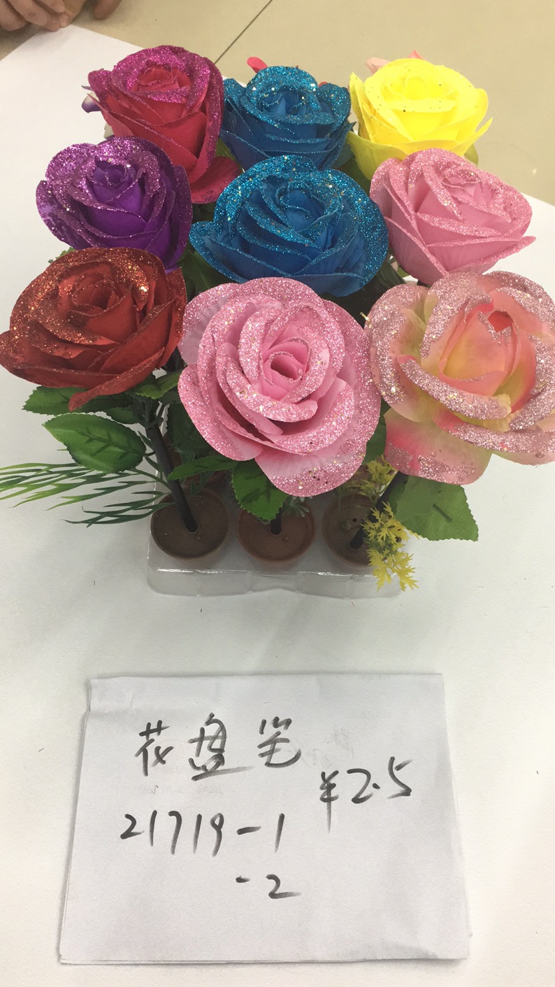 金粉玫瑰花仿真花盘笔花朵造型多色混装