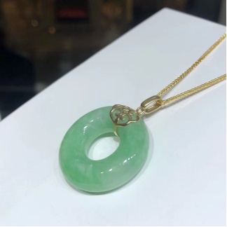Pure natural Burmese jade 18k gold inlaid pendant donut button Specification image