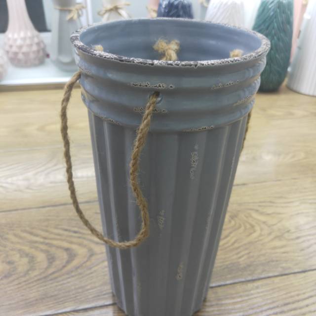 Ceramic bucket, vase with hemp rope, simple flower pot, ceramic Specification image