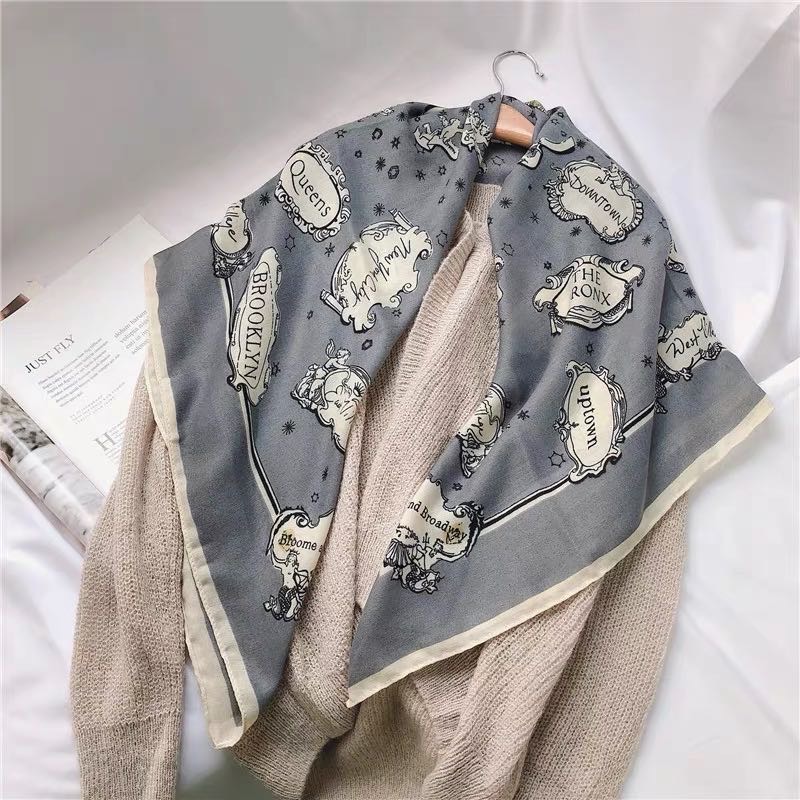Gray Silk Scarf Small Square Scarf Korean Version Fashion Casual Scarf