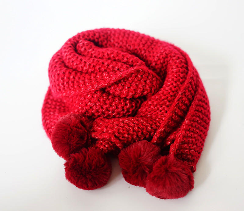 Red Scarf Shawl Thickened Thermal With Hairball Cute