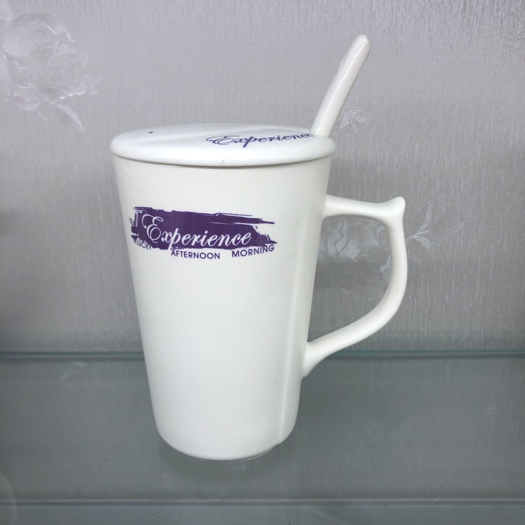 英文字母陶瓷水杯带勺咖啡牛奶杯学生茶杯礼物