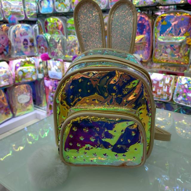 可爱小兔子幼儿园镭射双肩出游小背包