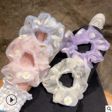 春夏新款超仙网纱小雏菊花朵发绳大肠圈森女系韩国网红发饰头饰细节图