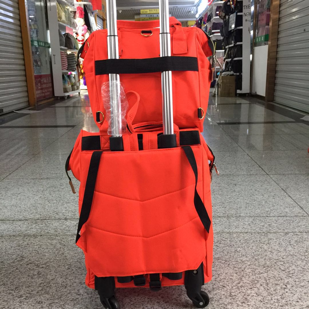 Extra-large capacity Oxford Cloth trolley bun mother bag, swivel wheel double shoulder trolley bag, solid color Korean version student trolley bag Specification image