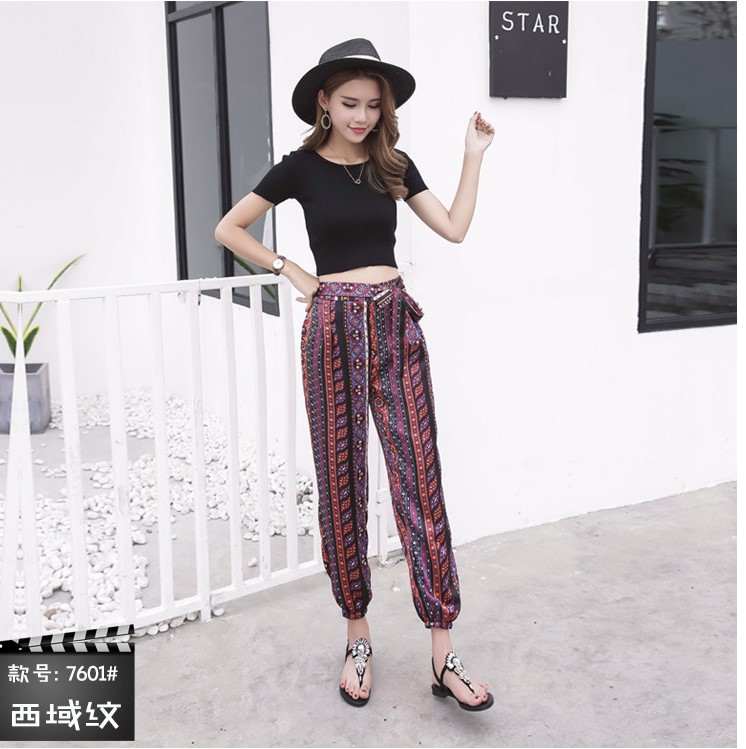 Summer beach pants, ethnic style lantern pants, women's Bohemian beach pants, loose flower pants, plate-sized Harem pants Specification image