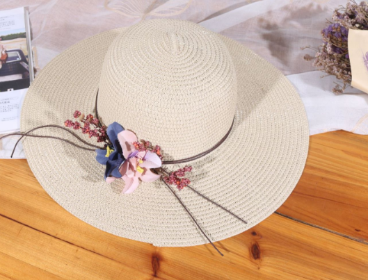 Korean Version Of Female Summer Big Along A Flower Straw Hat Sun Block Hat Beach Cool Hat Tidal Summer Big Eaves Beach Grass