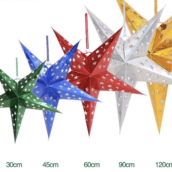 New Year's Festival decoration three-dimensional five-pointed star hanging ceiling shopping mall hotel mobile phone jewelry store opening hanging decoration 30cm thumbnail