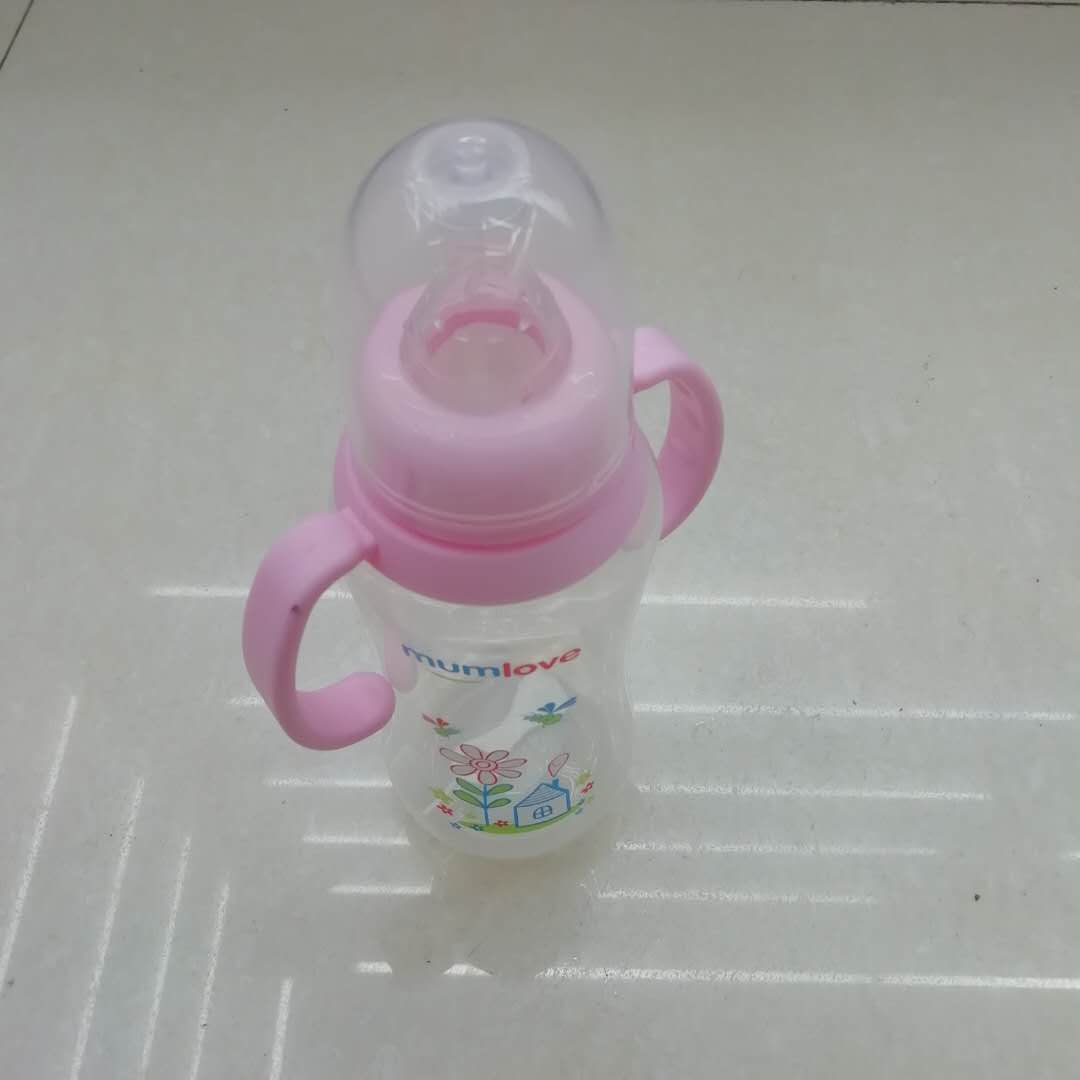 新生儿婴儿奶瓶婴儿硅胶防摔大宝宝防胀气防摔防爆粉双柄图