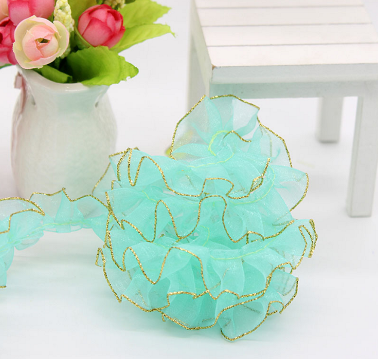 2cm gold-rimmed snow gauze with pleated lace, DIY crinoline doll decorative accessories, handcrafted material accessories Specification image