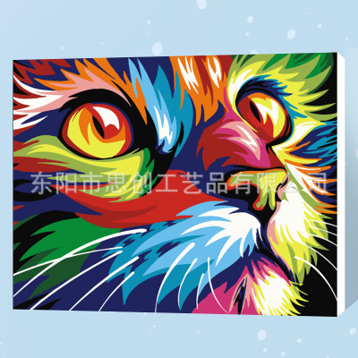 DIY数字油画厂家批发墙画外贸定制装饰画彩绘猫头手绘画