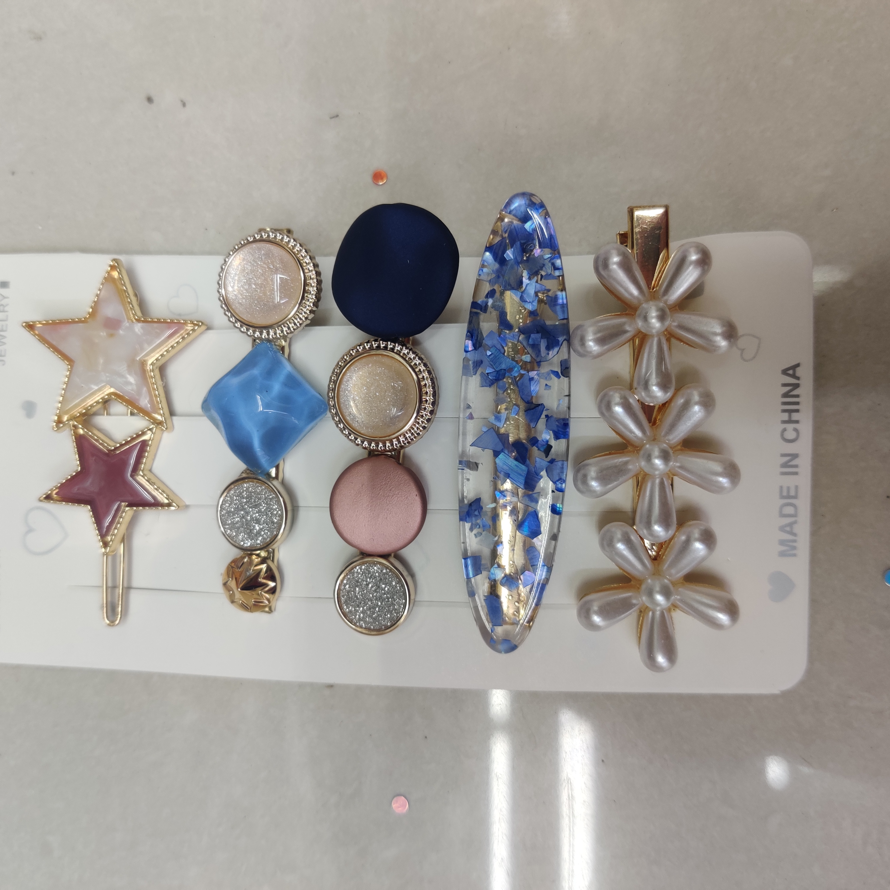 韩国ins彩珠发夹   侧边碎发边夹醋酸发卡子 小仙女时尚简约发夹图