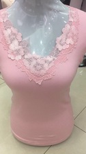 粉色花朵V领女款美体无缝保暖内衣修身透气打底上衣