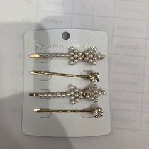 Golden high - grade with diamond bangs clip pearl bowknot clip fashionable temperament joker hair accessories