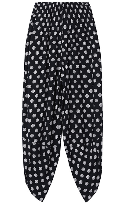 中年白色波点印花哈伦裤女妈妈宽松休闲裤薄款直筒显瘦裤子