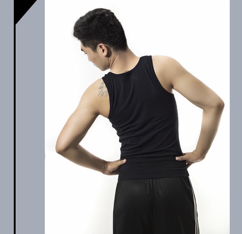 Korean Version Of Summer Men's Halting Vest Cotton Breathable Tight Sleeveless Undershirt Men's Hurdling Sports Fashion Slim-Fit Pure Black Specification drawing