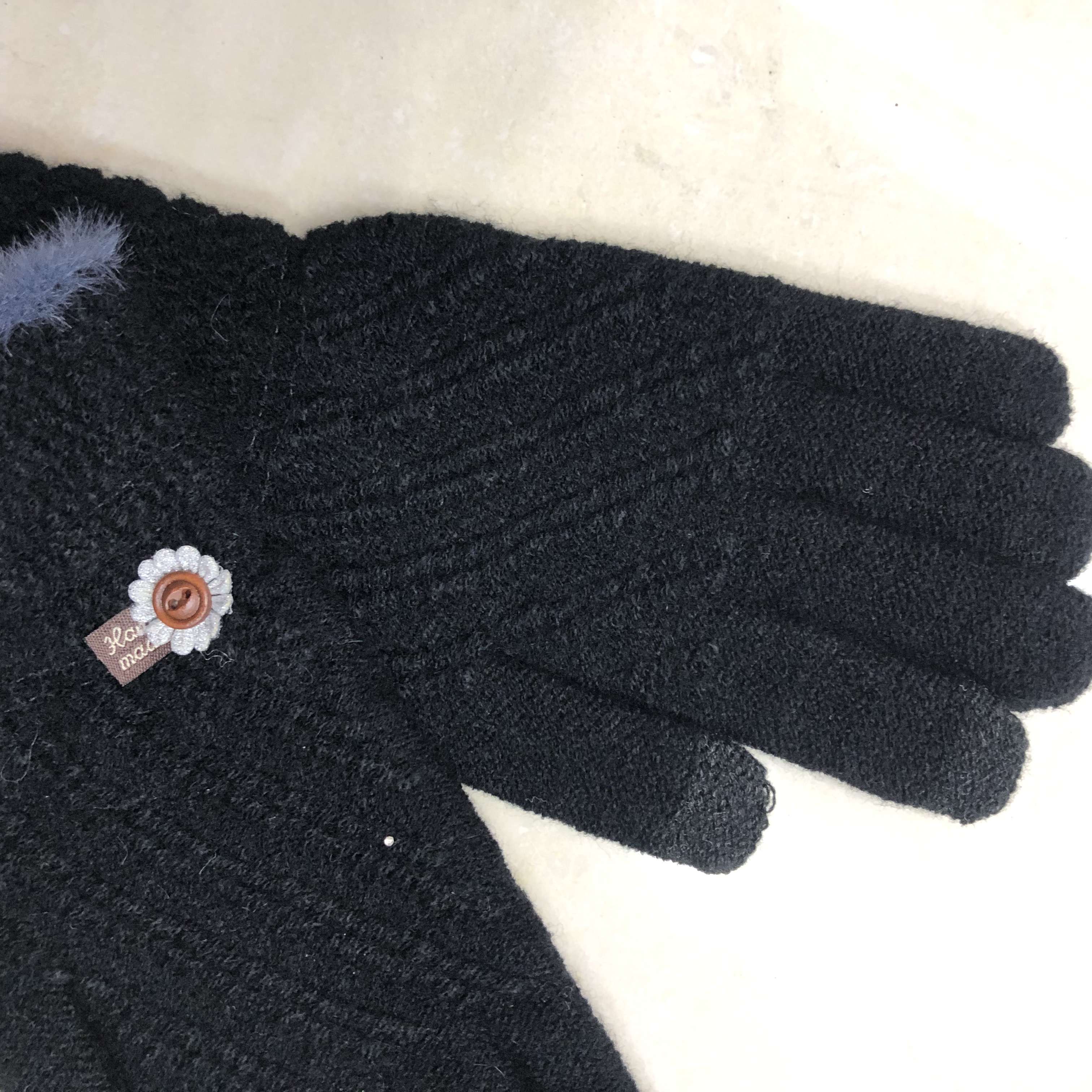 Knitted Wool Thickened Student Hand Flip Mouth Imitation Cashmere Women's Warm Touch Screen Gloves Fall Winter Specification drawing