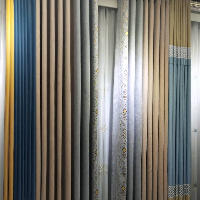 Faux cashmere seamless spliced plain embroidered fashionable and novel curtains