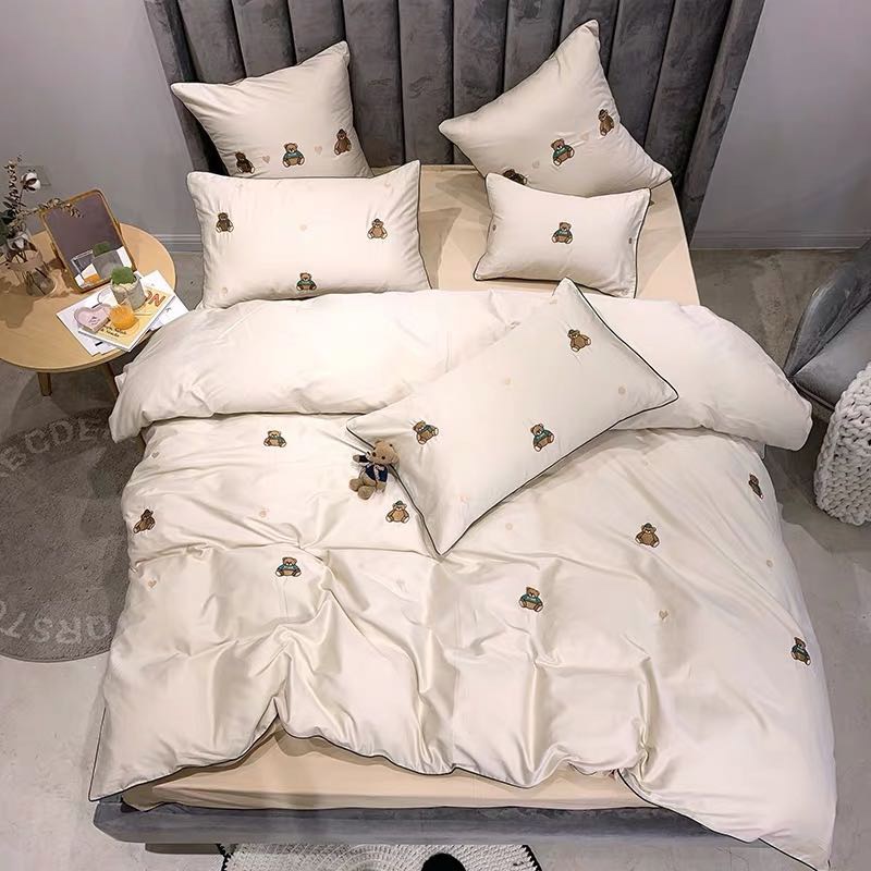 Manufacturers Direct Retail Wholesale Small Fresh Bear Embroidery Pure Cotton 60 Long Staple Cotton Color Four Sets details Picture