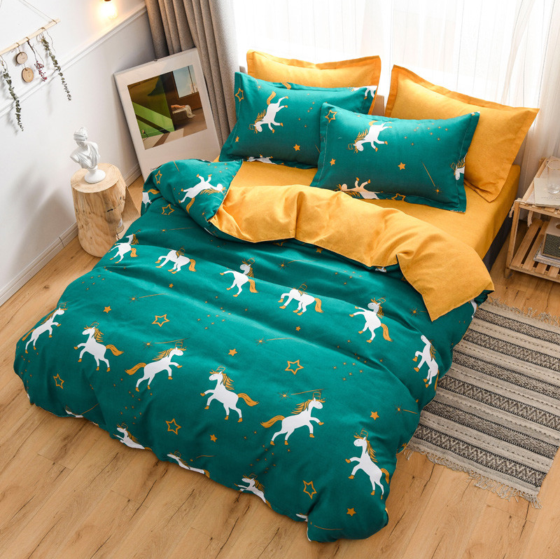 Ins Style Cartoon Printing Simple Design Ab Layout Plush Cotton Four-Piece Set Specification drawing