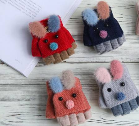 Gloves For Children With Clamshell Fall And Winter Plus Fleece Thickened Cute Warm Warm Windproof Students Outdoors Specification drawing