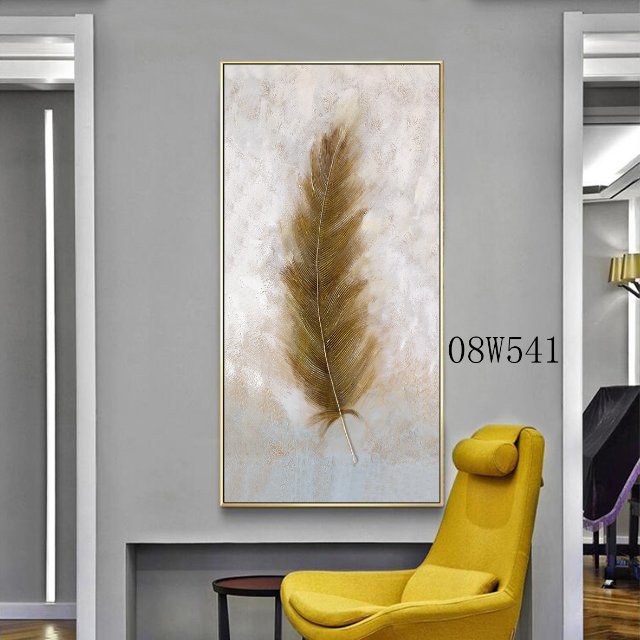 金色羽毛 北欧风格玄关装饰画现代简约客厅进门背景墙样板间挂画半手绘油画图