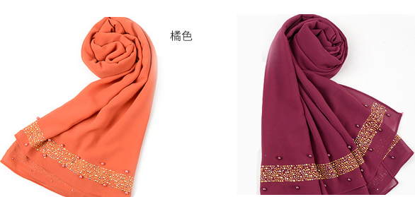 Ladies All Wear Muslim Hot Diamond Pearl Chiffon Headscarf Shawl