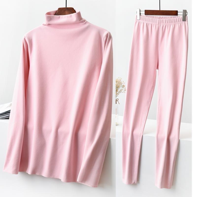 Thermal Underwear Set Heat Fiber Women Fall And Winter Tight And Velvet High Neck Long Johns Two-Piece Set