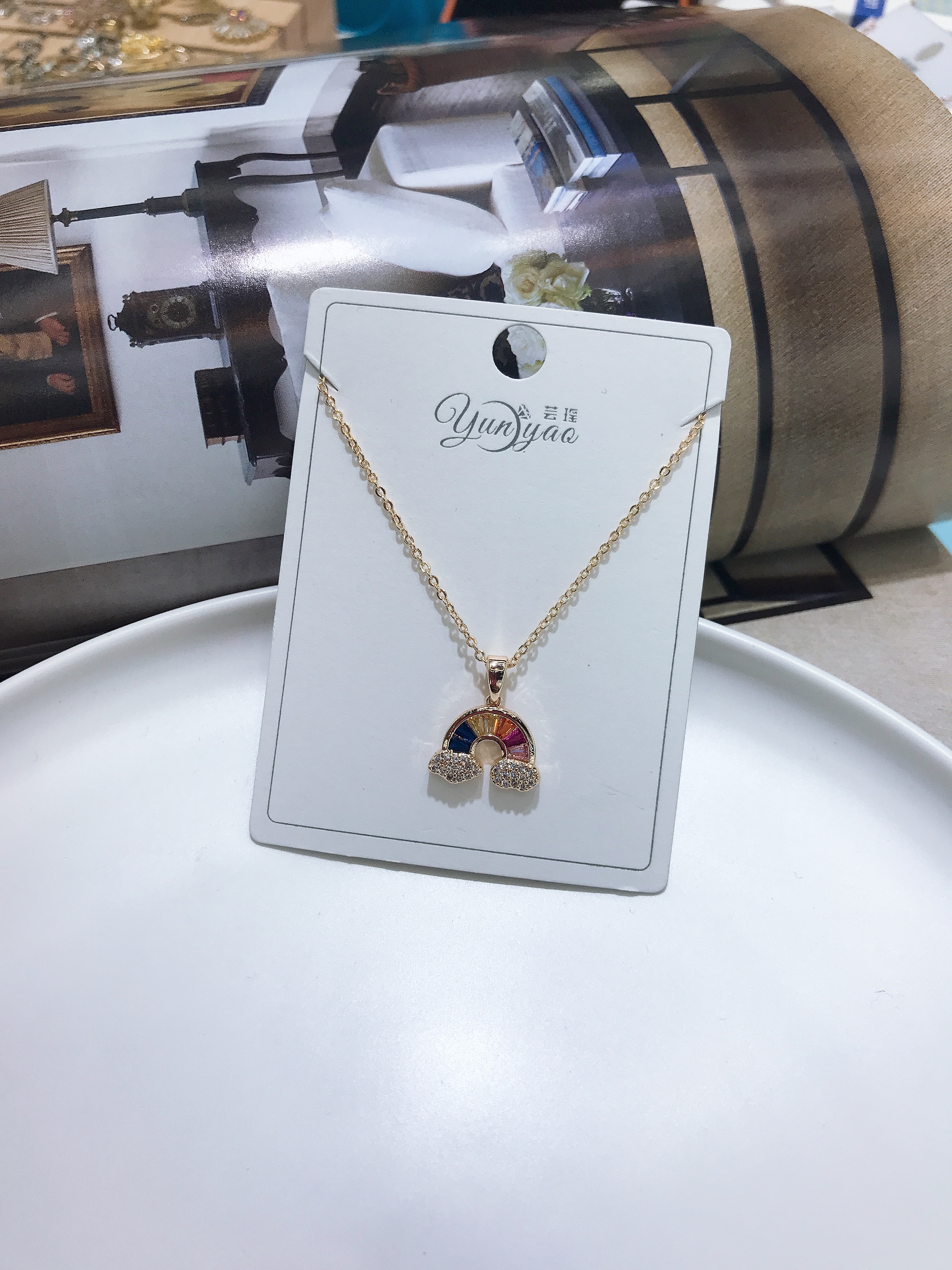 Temperament rainbow Japanese micro set full diamond temperament necklace clavicle chain web celebrity ins wind necklace thumbnail