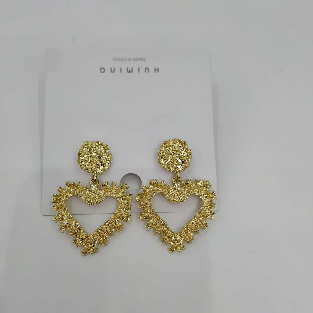 欧美夸张重工金属耳坠简约几何形浮雕花卉耳钉复古时尚心形耳环