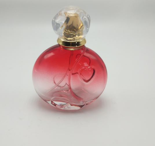 Portable heart-shaped patterned gradient glass perfume dispenser bottle, perfume water bottle, glass bottle