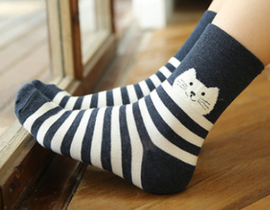 Japonés algodón azul blanco dibujos animados tridimensionales cat women calcetines mujeres medias fábrica directa