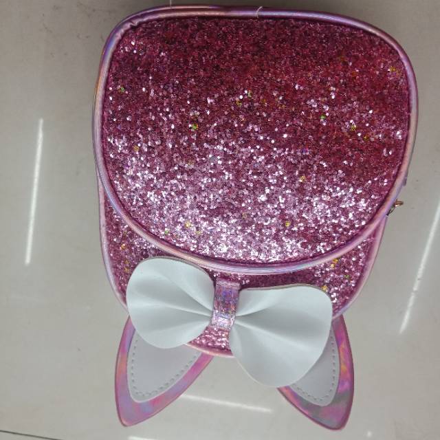 Girls Light Pink Backpack Bow Backpack Cute Sequin Baby Student Backpack