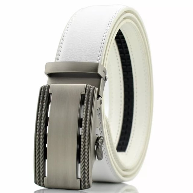 Fashionable new women's belt, cowhide, smooth buckle plate, automatic buckle belt, genuine leather 3.5 white