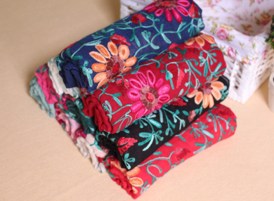 Spring and autumn women's ethnic style versatile artistic embroidered cotton and linen shawl and scarf